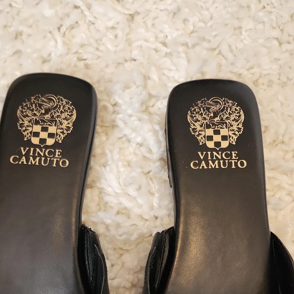 Vince Camuto Black Mules with Gold Accent - Picture 2 of 6